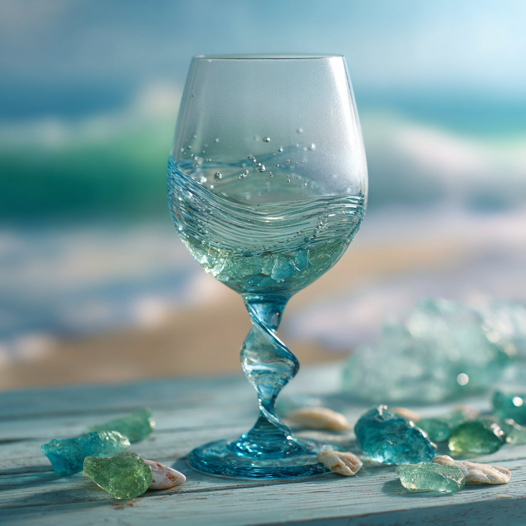 🌊🍷 Ocean Wave Sea Glass Wine Glass
