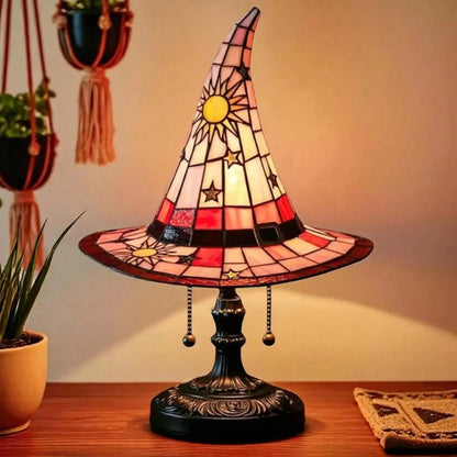 🔥Stained Glass Witch Hat Lamp, Halloween LED Desk Light for Home Bar Cafe Decor, Vintage Table Lamp, Housewarming Gift