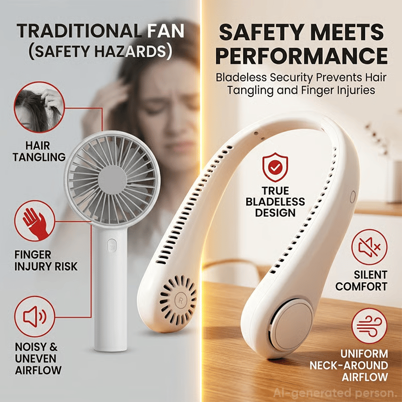 🥳2026 HOT SALE🥳💞50K+ SOLD!🍃💨 50% OFF! Neck Air Conditioner Fan – Ultra‑quiet, 360° rotating, 3 speeds. Hands‑free cooling, long battery. 😎🌬️