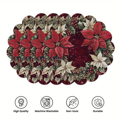 10 pcs Winter Poinsettia Pinecone Shape Table Mats, Non-Slip Fabric Table Mats