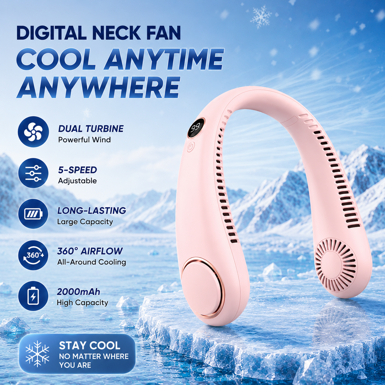 🥳2026 HOT SALE🥳💞50K+ SOLD!🍃💨 50% OFF! Neck Air Conditioner Fan – Ultra‑quiet, 360° rotating, Hands‑free cooling, long battery. 🌬️