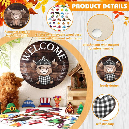 🐮35pcs Interchangeable Welcome Sign Highland Cow Sign