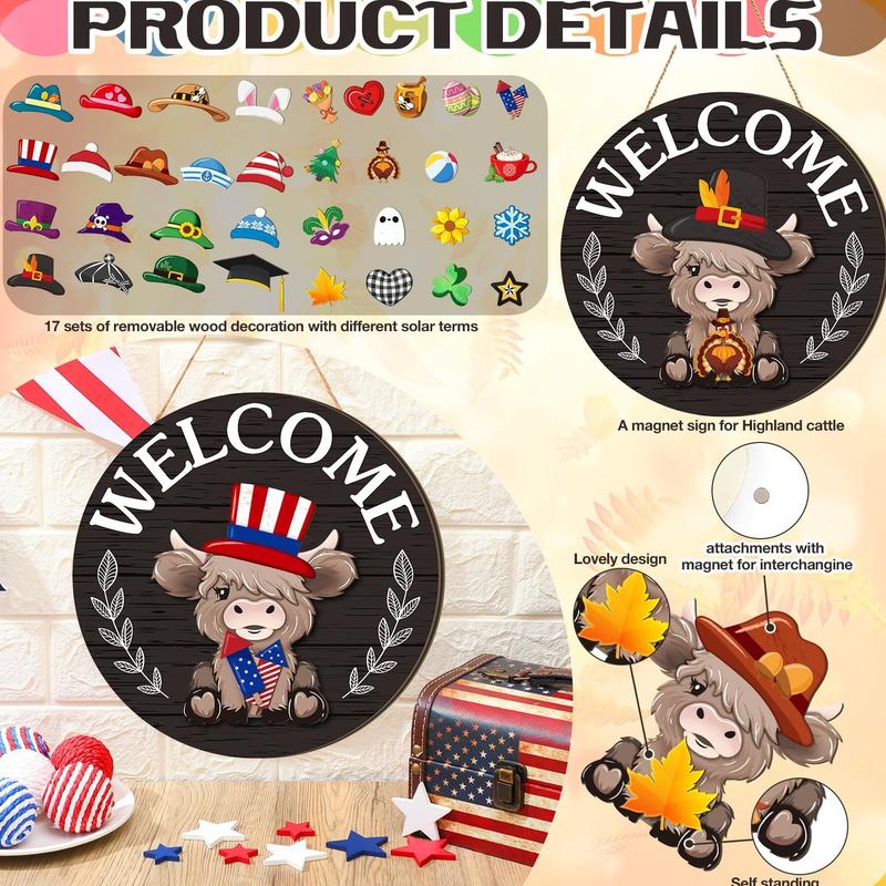🐮35pcs Interchangeable Welcome Sign Highland Cow Sign