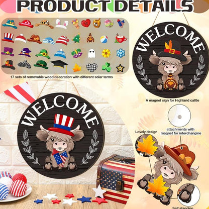 🐮35pcs Interchangeable Welcome Sign Highland Cow Sign
