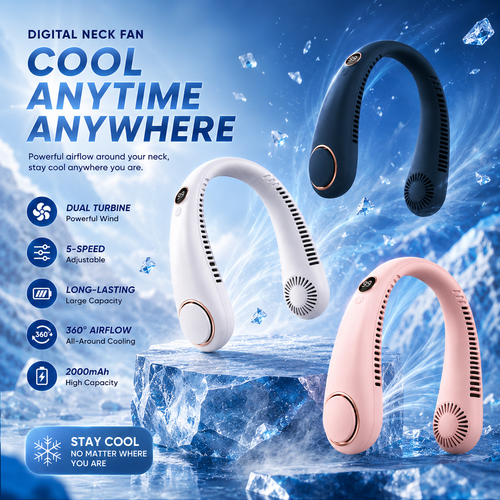 🥳2026 HOT SALE🥳💞50K+ SOLD!🍃💨 50% OFF! Neck Air Conditioner Fan – Ultra‑quiet, 360° rotating, Hands‑free cooling, long battery. 🌬️