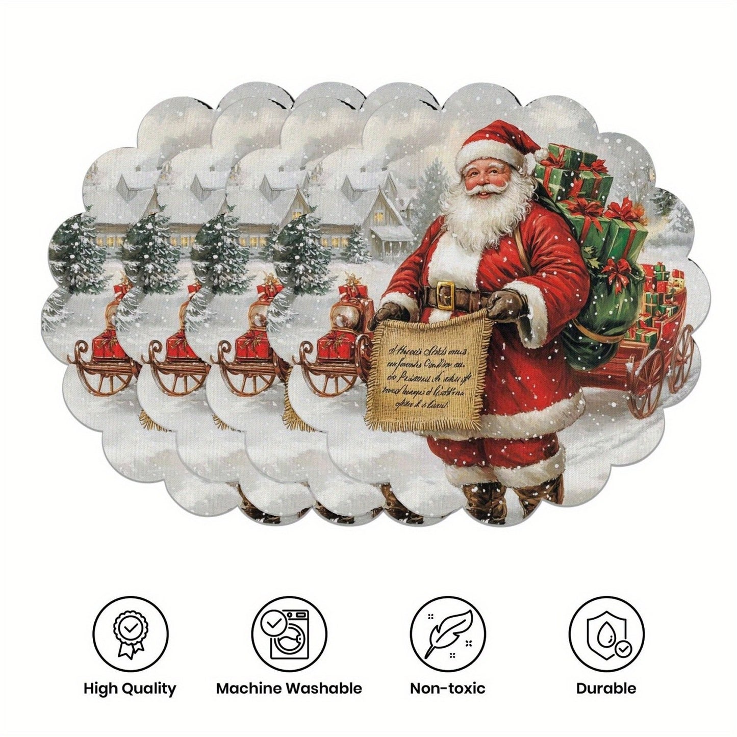 10 pcs Winter Poinsettia Pinecone Shape Table Mats, Non-Slip Fabric Table Mats