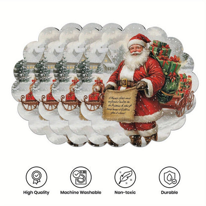 10 pcs Winter Poinsettia Pinecone Shape Table Mats, Non-Slip Fabric Table Mats