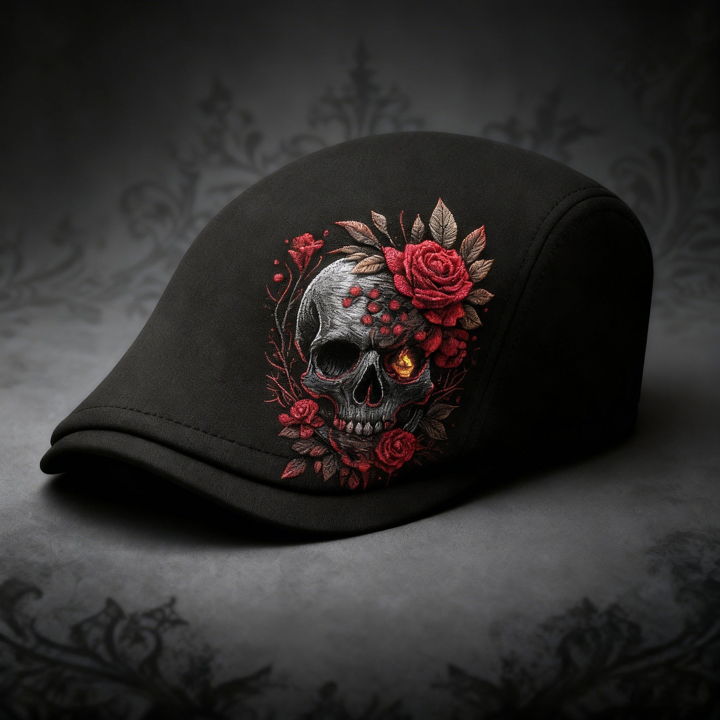 🌹🧢Skull & Thorn Flat Cap