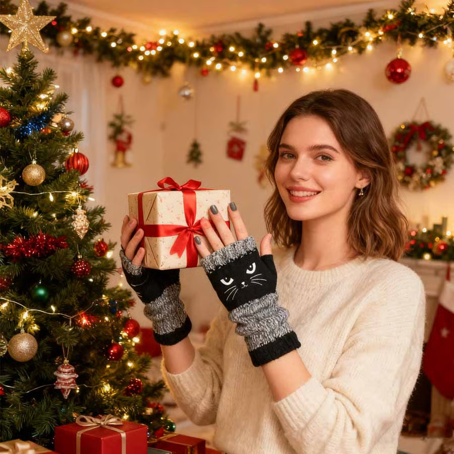 Cute Women’s Knitted Cat Gloves