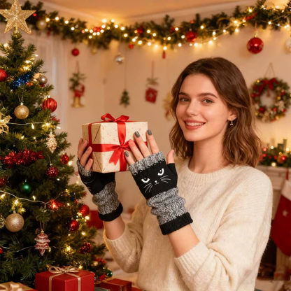 Cute Women’s Knitted Cat Gloves
