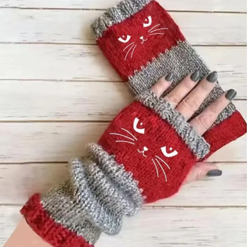 Cute Women’s Knitted Cat Gloves