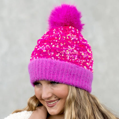 🔥Last Day 50% OFF - Winter Sparkly Sequin Pom Beanie