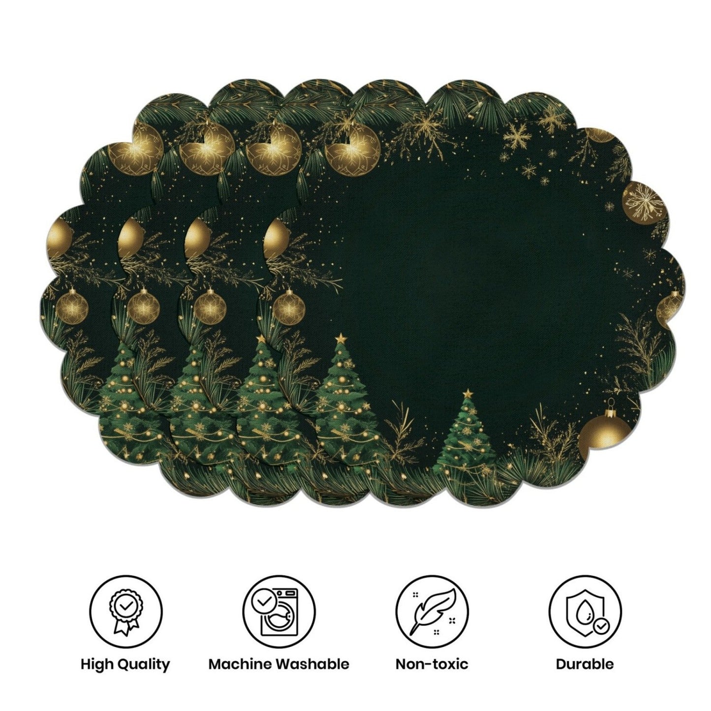 10 pcs Winter Poinsettia Pinecone Shape Table Mats, Non-Slip Fabric Table Mats