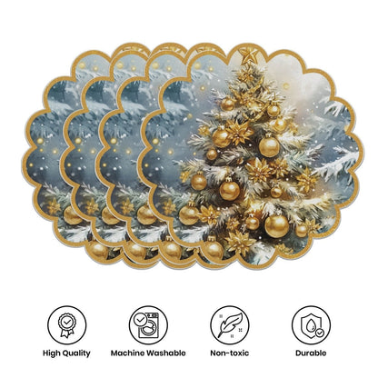 10 pcs Winter Poinsettia Pinecone Shape Table Mats, Non-Slip Fabric Table Mats