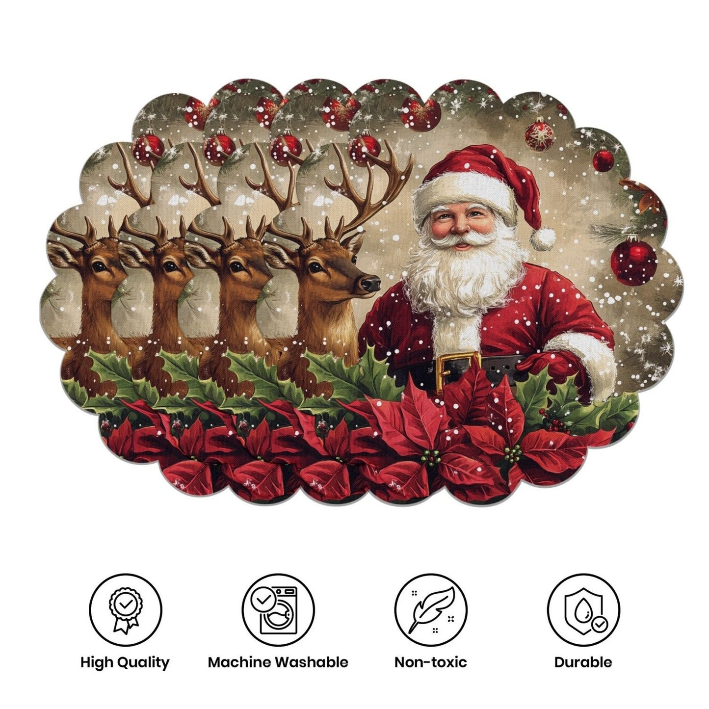10 pcs Winter Poinsettia Pinecone Shape Table Mats, Non-Slip Fabric Table Mats