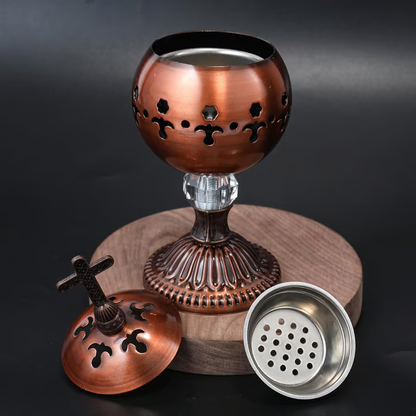 ✝️Jesus Bless You✝️🌟 Silver Charcoal Incense Burner Catholic Cross Censer – Brass Plated Distiller for Church & Home 🌟