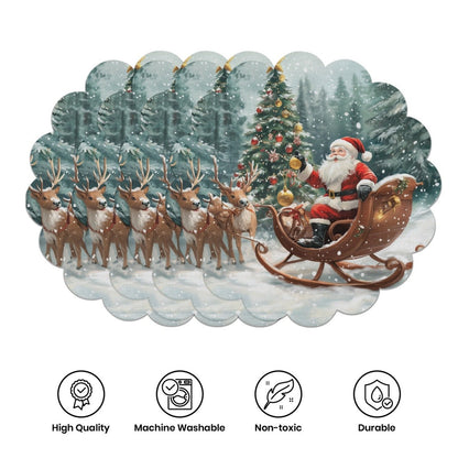 10 pcs Winter Poinsettia Pinecone Shape Table Mats, Non-Slip Fabric Table Mats