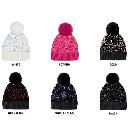 🔥Last Day 50% OFF - Winter Sparkly Sequin Pom Beanie
