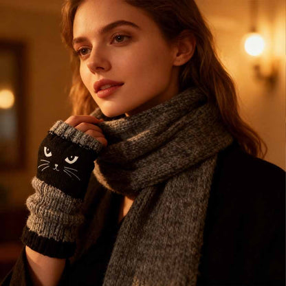 Cute Women’s Knitted Cat Gloves