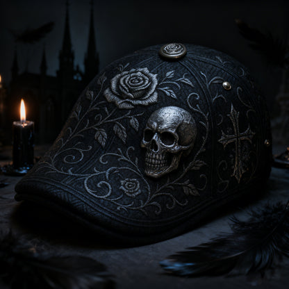 🌹🧢Skull & Thorn Flat Cap