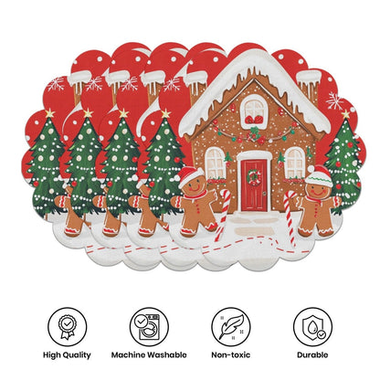 10 pcs Winter Poinsettia Pinecone Shape Table Mats, Non-Slip Fabric Table Mats