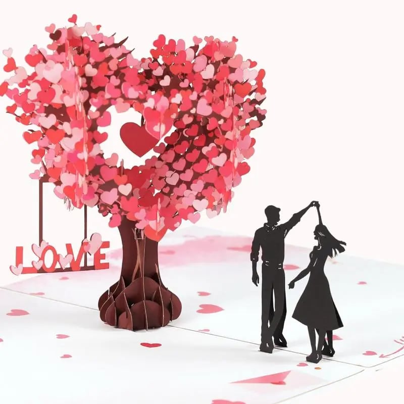 3D Pop-Up Anniversary Card - Romantic Love Tree & Hearts Design💌