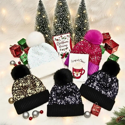 🔥Last Day 50% OFF - Winter Sparkly Sequin Pom Beanie