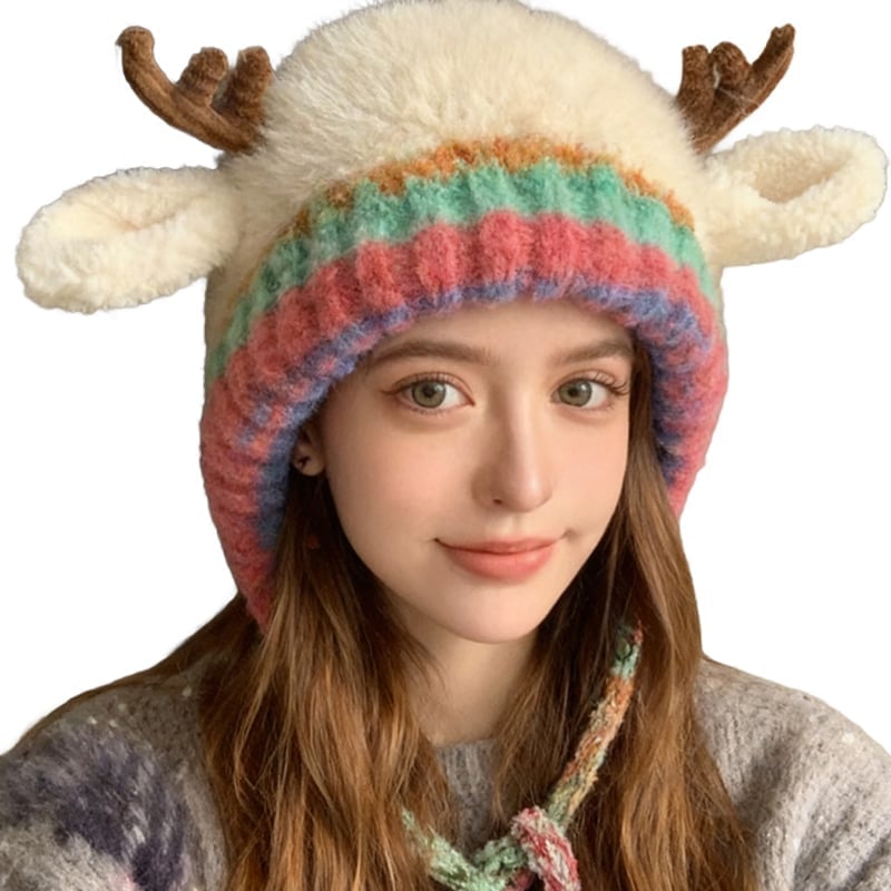 🎄🦌Cute Antler Plush Beanie
