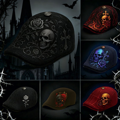 🌹🧢Skull & Thorn Flat Cap