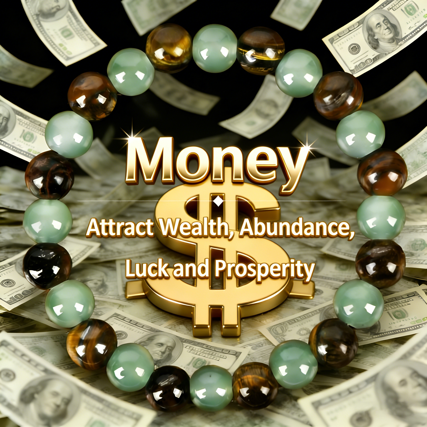 🍀Money Attraction Energy Bracelet – Green Aventurine + Tiger Eye 💸