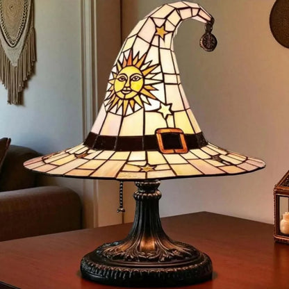 🔥Stained Glass Witch Hat Lamp, Halloween LED Desk Light for Home Bar Cafe Decor, Vintage Table Lamp, Housewarming Gift