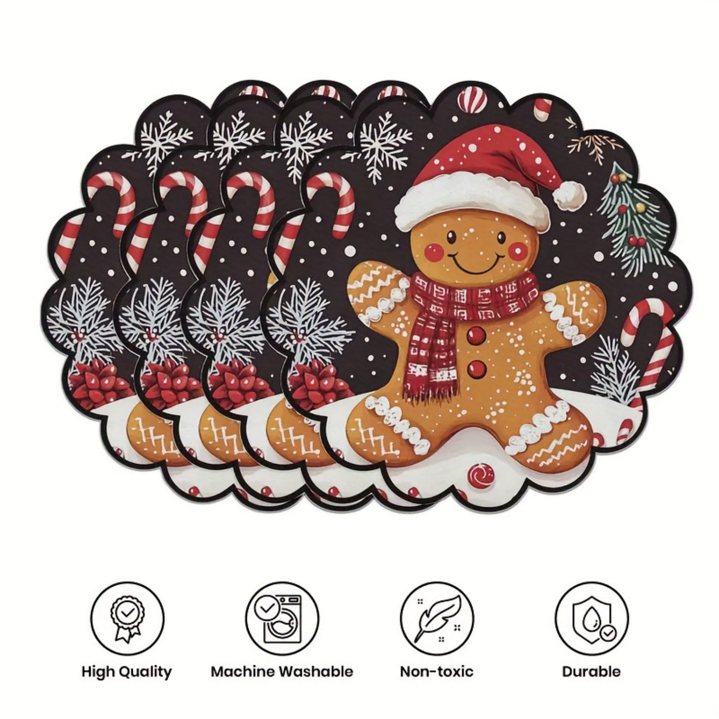 10 pcs Winter Poinsettia Pinecone Shape Table Mats, Non-Slip Fabric Table Mats