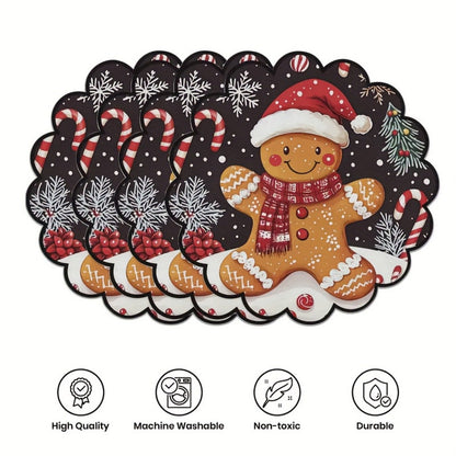 10 pcs Winter Poinsettia Pinecone Shape Table Mats, Non-Slip Fabric Table Mats