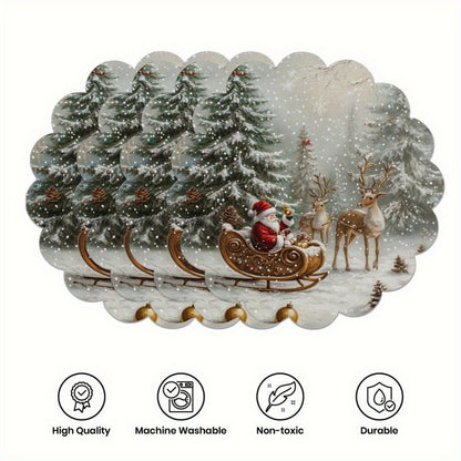 10 pcs Winter Poinsettia Pinecone Shape Table Mats, Non-Slip Fabric Table Mats