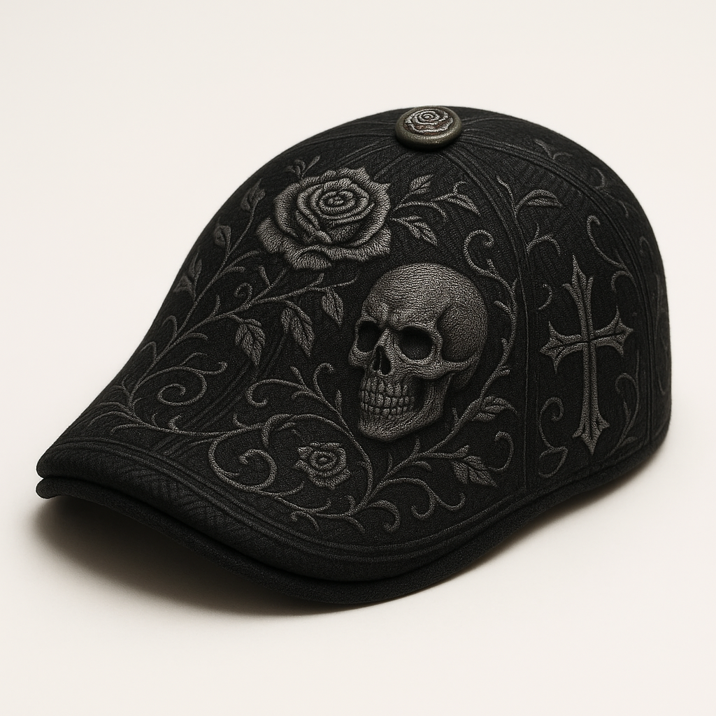 🌹🧢Skull & Thorn Flat Cap