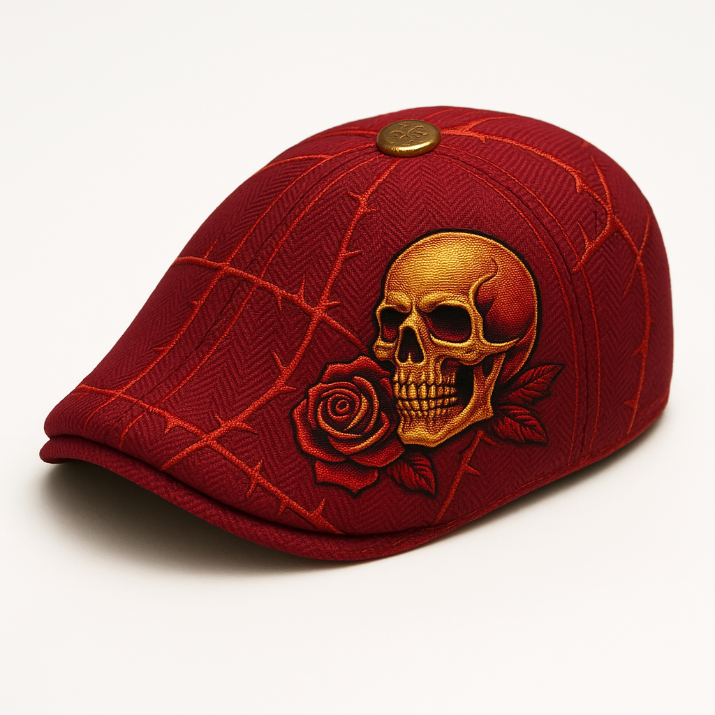 🌹🧢Skull & Thorn Flat Cap