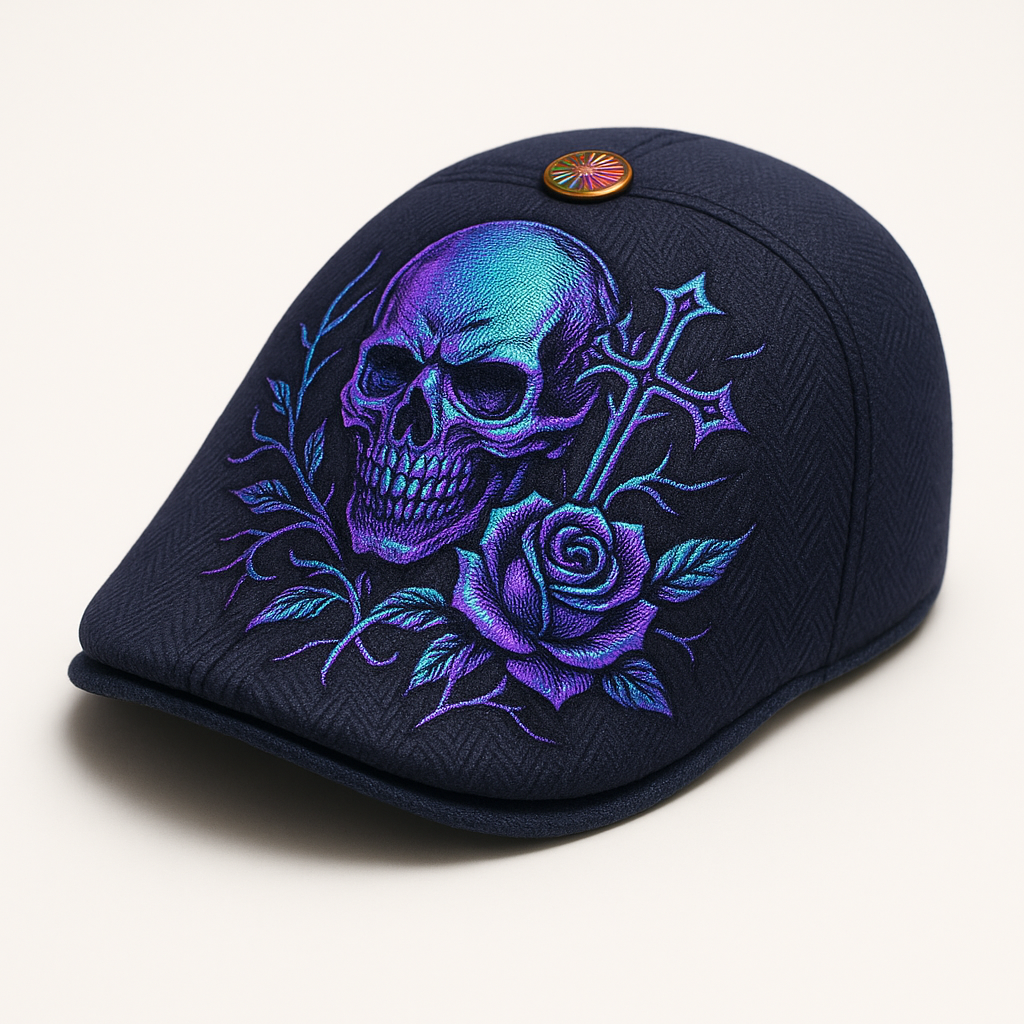 🌹🧢Skull & Thorn Flat Cap