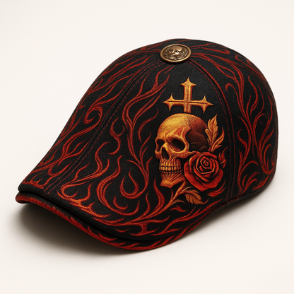 🌹🧢Skull & Thorn Flat Cap