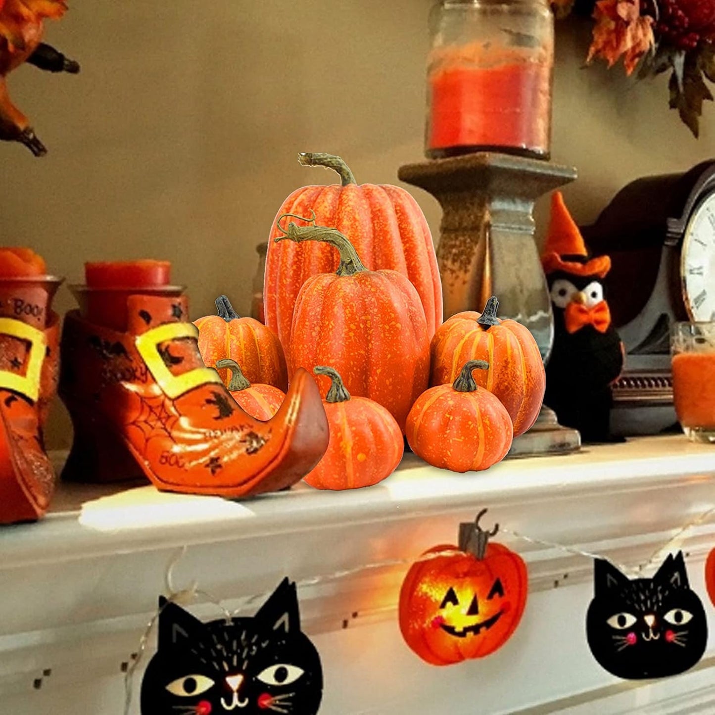 🎃Artificial Pumpkin Decorations – 7 Pcs Set 🎃 Fall, Halloween, and Thanksgiving Home Decor