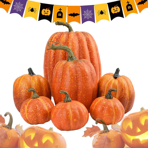 🎃Artificial Pumpkin Decorations – 7 Pcs Set 🎃 Fall, Halloween, and Thanksgiving Home Decor