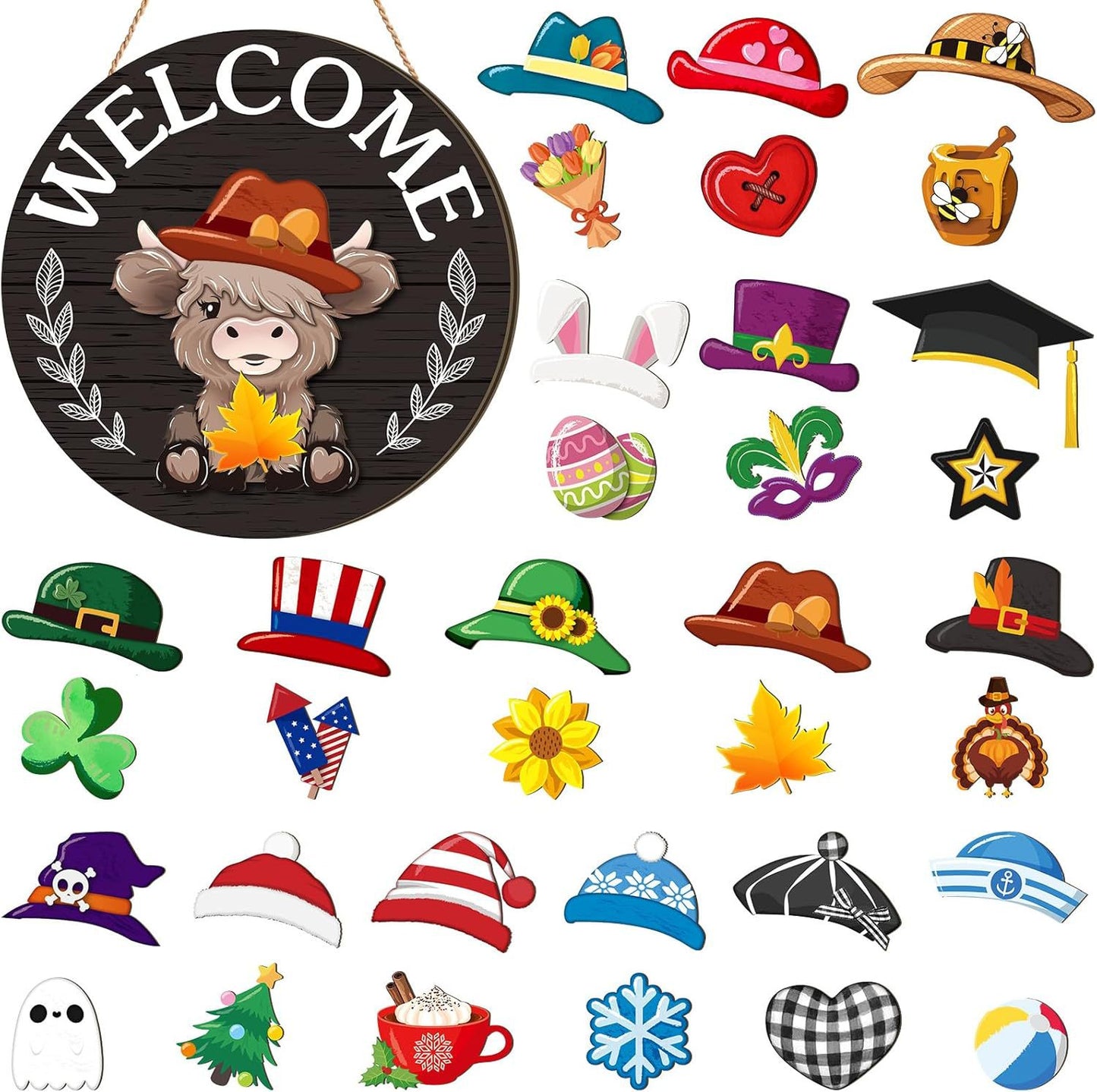 🐮35pcs Interchangeable Welcome Sign Highland Cow Sign