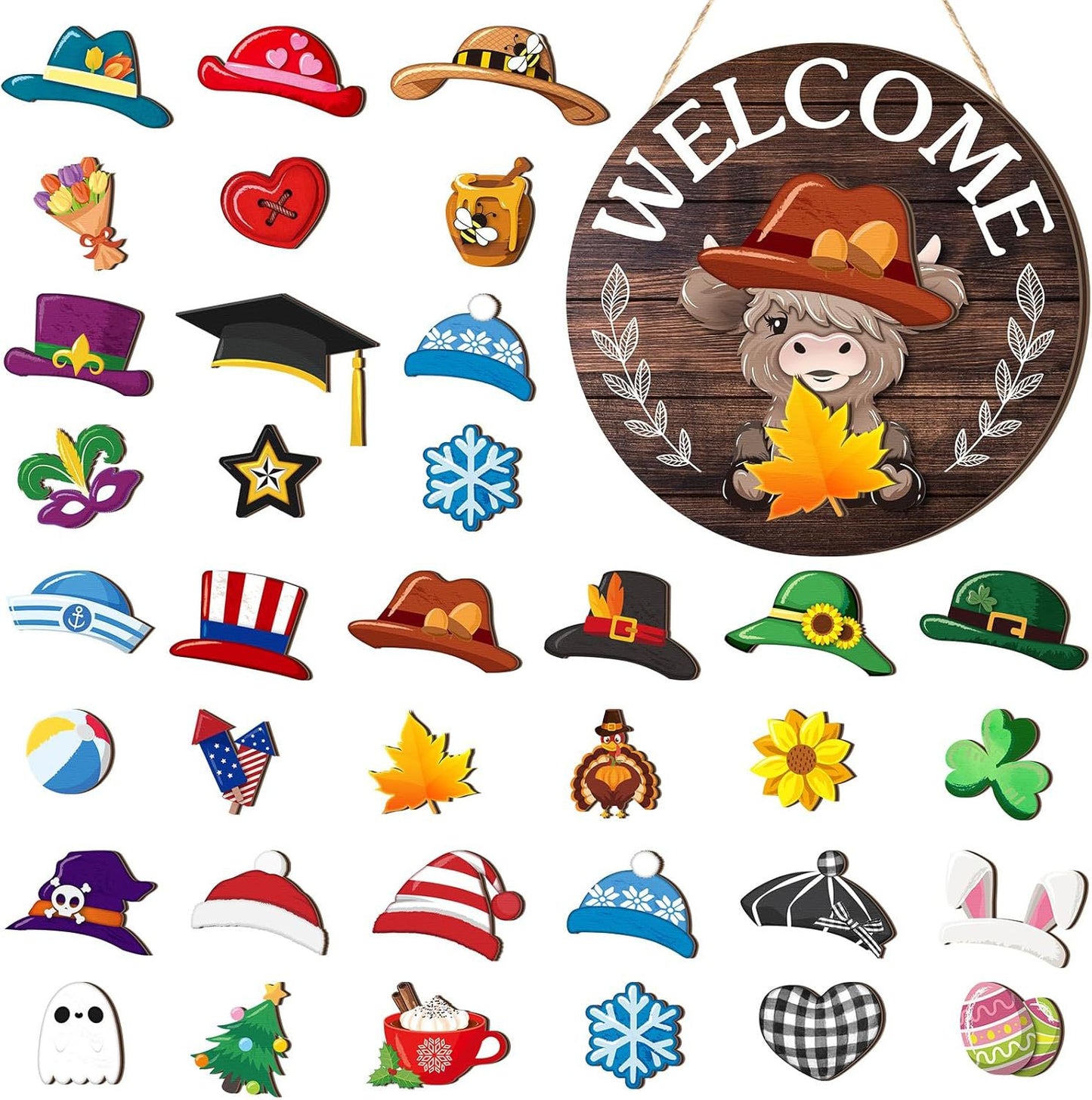 🐮35pcs Interchangeable Welcome Sign Highland Cow Sign