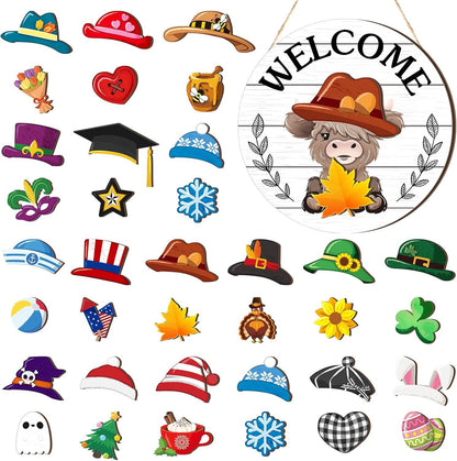 🐮35pcs Interchangeable Welcome Sign Highland Cow Sign