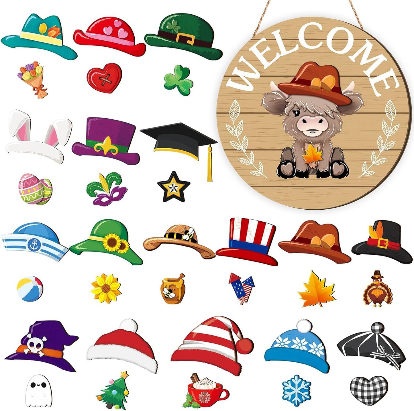 🐮35pcs Interchangeable Welcome Sign Highland Cow Sign