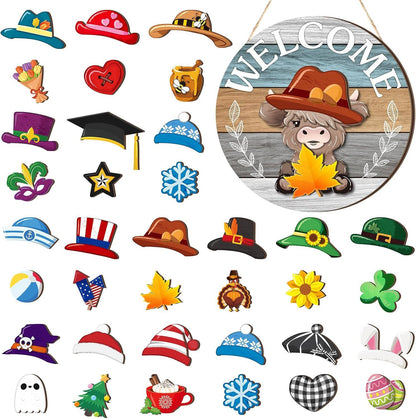 🐮35pcs Interchangeable Welcome Sign Highland Cow Sign