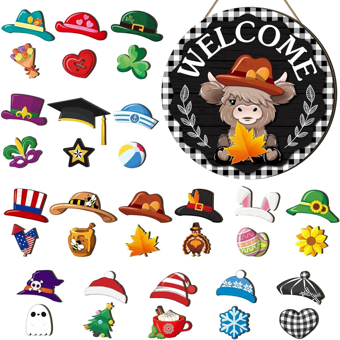 🐮35pcs Interchangeable Welcome Sign Highland Cow Sign