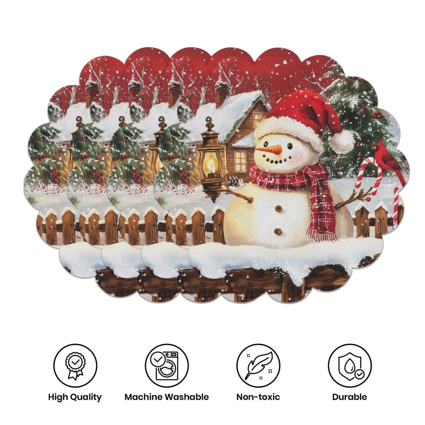 10 pcs Winter Poinsettia Pinecone Shape Table Mats, Non-Slip Fabric Table Mats