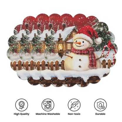 10 pcs Winter Poinsettia Pinecone Shape Table Mats, Non-Slip Fabric Table Mats