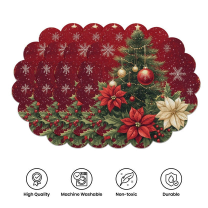 10 pcs Winter Poinsettia Pinecone Shape Table Mats, Non-Slip Fabric Table Mats