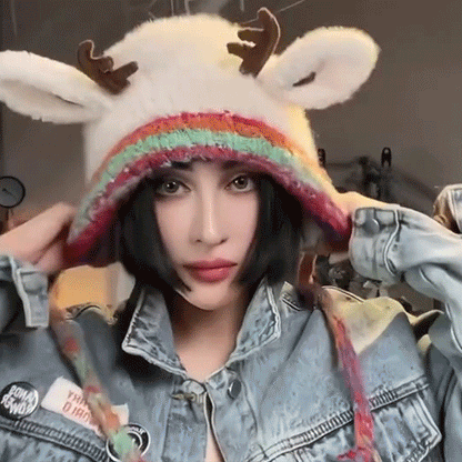 🎄🦌Cute Antler Plush Beanie